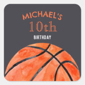 Basketball Sports Boy 10th Birthday Party スクエアシール (正面)