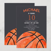 Basketball Sports Boy 10th Birthday Party 招待状 (正面/裏面)