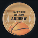 Basketball Sports Happy Birthday Paper Plates ペーパープレート<br><div class="desc">Who's got next? Enjoy birthday cake and ice cream on these fun basketball themed paper plates! Easily edit with your child's name and birthday number. This design features an illustration of a basketball and a basketball court.</div>