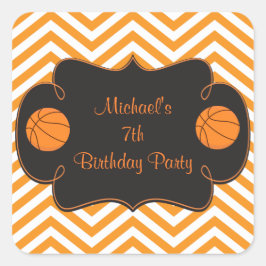 Basketball Sports Orange Birthday スクエアシール