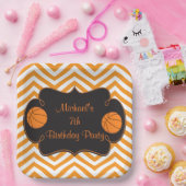 Basketball Sports Orange Birthday ペーパープレート (パーティー)