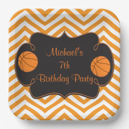 Basketball Sports Orange Birthday ペーパープレート