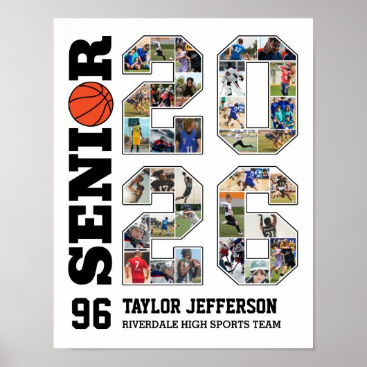 Basketball Team Senior 2026 Sports Photo Collage ポスター (正面)