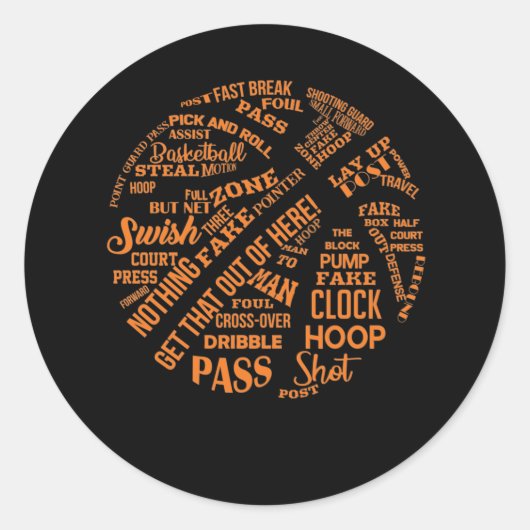 Basketball Terms Motivational Word Cloud ラウンドシール (正面)