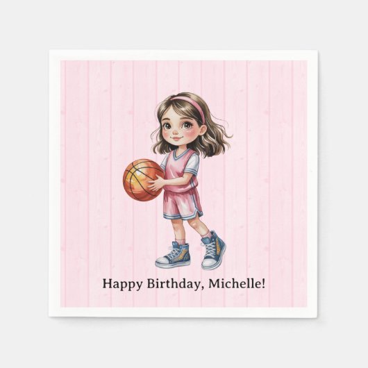 Basketball Theme Birthday Party For Girl’s スタンダードカクテルナプキン (正面)