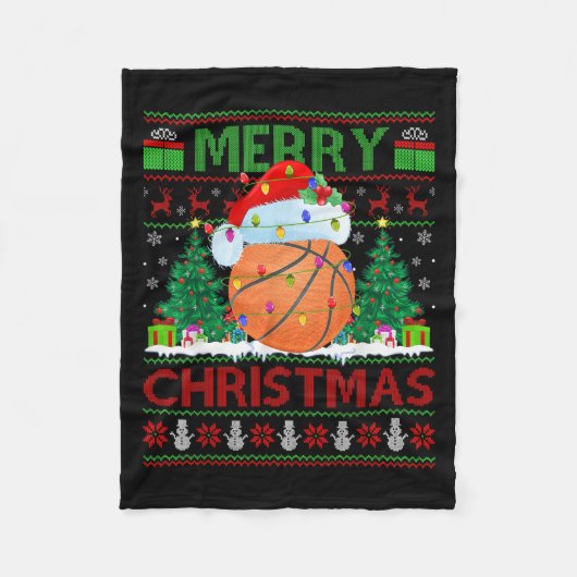 Basketball Ugly Christmas Sweater Srts Player Ligh フリースブランケット (正面)