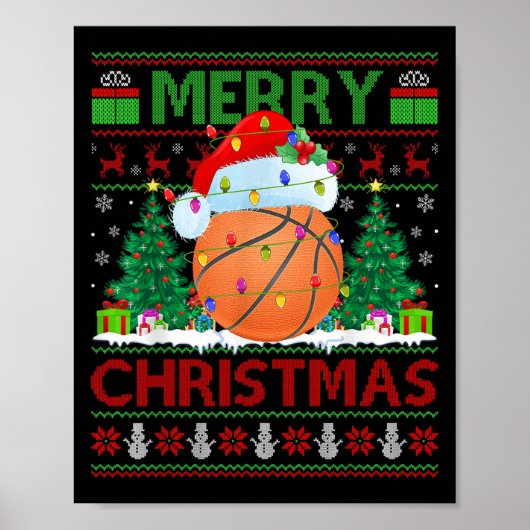 Basketball Ugly Christmas Sweater Srts Player Ligh ポスター (正面)