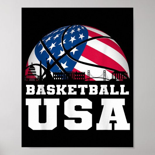Basketball USA Team T-shirt USA Flag Dr. ポスター (正面)