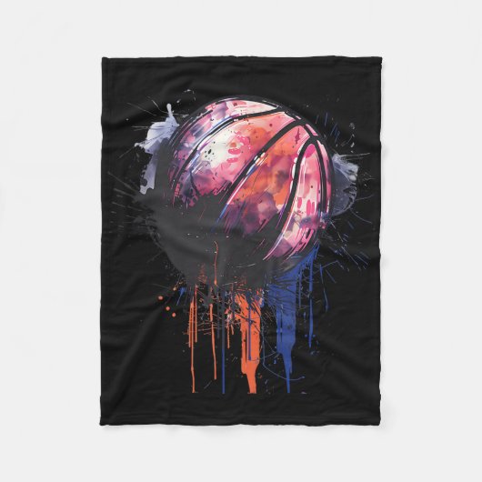 Basketball Watercolor Drawing Artwork Basketball P フリースブランケット (正面)