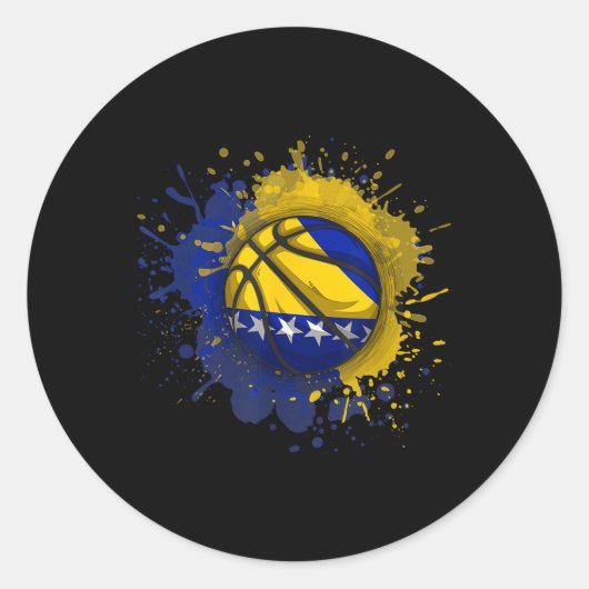 Basketball With Bosnia And Herzegovina Flag  ラウンドシール (正面)
