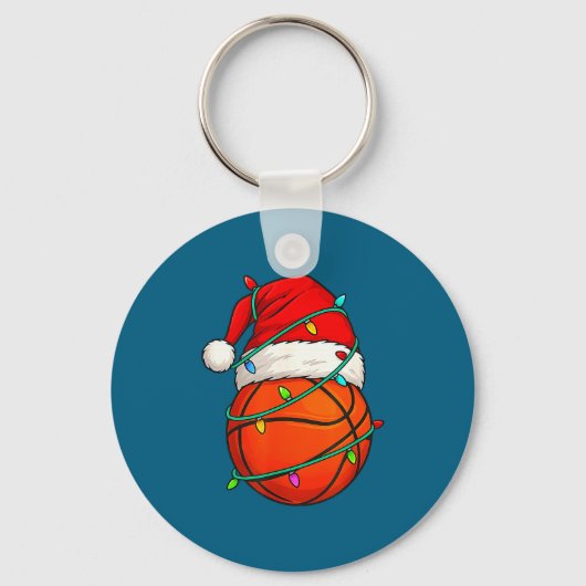 Basketball With Santa Hat Funny Christmas Xmas Gif キーホルダー (正面)