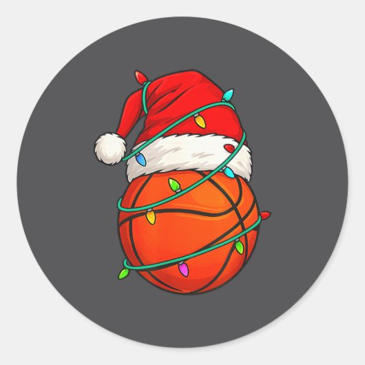 Basketball With Santa Hat Funny Christmas Xmas Gif ラウンドシール (正面)