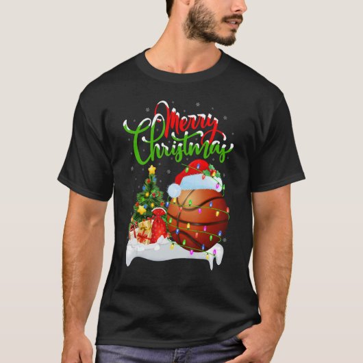 Basketball Xmas Decorations Santa Basketball Chr Tシャツ (正面)