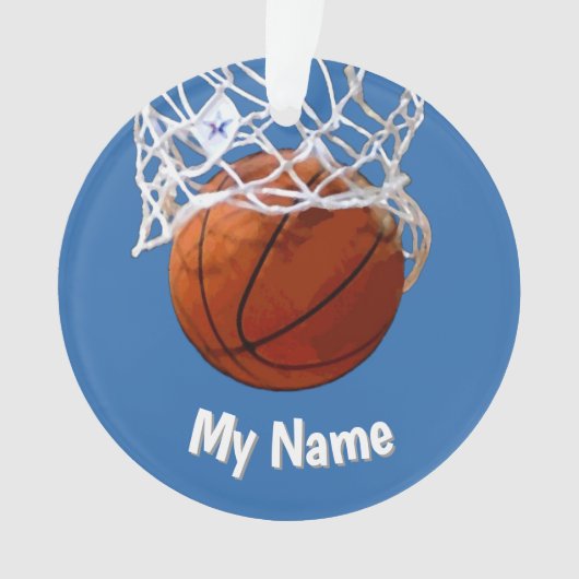 Basketball Your Name Custom Steel Blue Background オーナメント (正面)