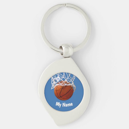 Basketball Your Name Custom Steel Blue Background キーホルダー (正面)