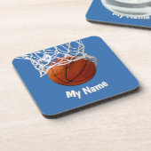 Basketball Your Name Custom Steel Blue Background コースター (左側)
