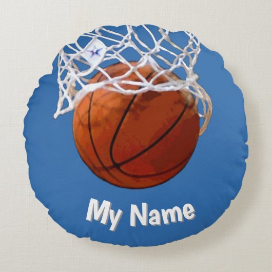 Basketball Your Name Custom Steel Blue Background ラウンドクッション (正面)
