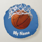 Basketball Your Name Custom Steel Blue Background ラウンドクッション (裏面)