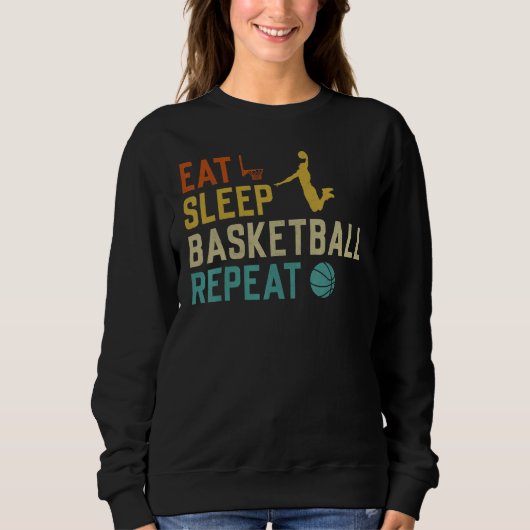 Basketballer Sport Retro Graphic Eat Sleep Basketb スウェットシャツ (正面)
