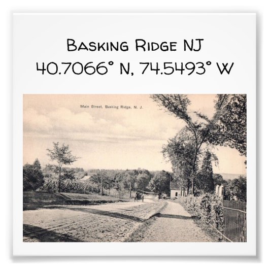 Basking Ridge NJ Map Coordinate 1906ヴィンテージスタイル フォトプリント (正面)