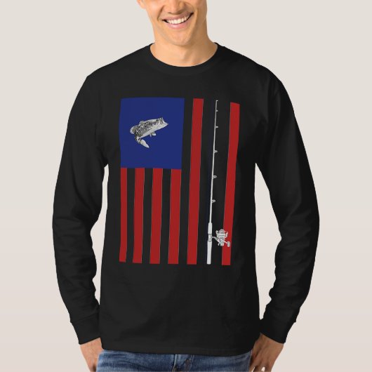 Bass American Flag Fishing Pole Tシャツ (正面)