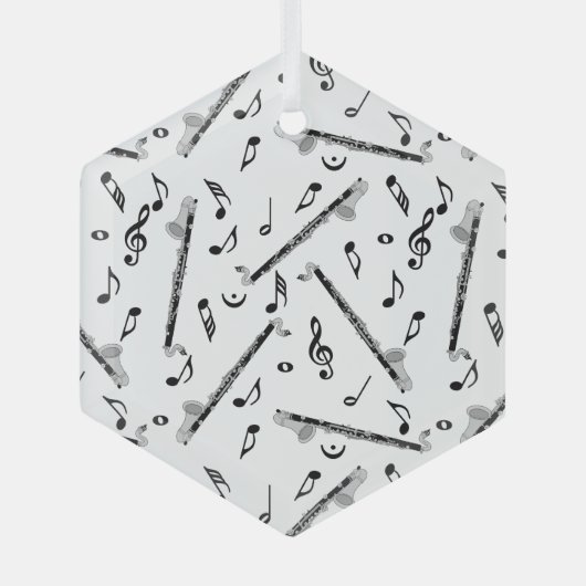 Bass Clarinetミュージックノートパターン ガラスオーナメント (正面)
