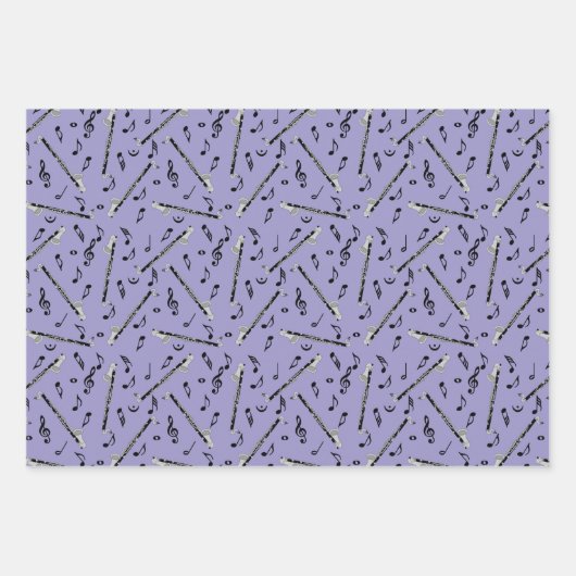 Bass Clarinetミュージックノートパターン ラッピングペーパーシート (正面2)