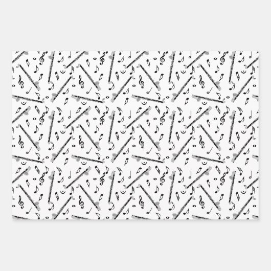 Bass Clarinetミュージックノートパターン ラッピングペーパーシート (正面)
