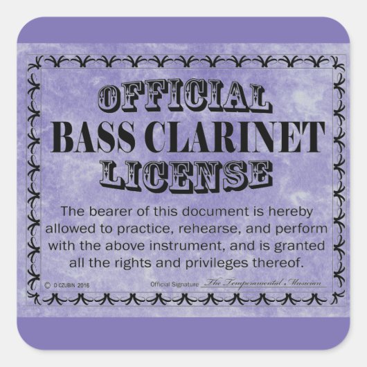 Bass Clarinet License Squareステッカー スクエアシール (正面)