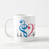 Bass Clef Heart EKG Waves Cyan & Bubblegum Pink コーヒーマグカップ (左)