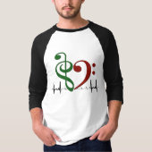 Bass Clef Heart EKG Waves Green & Ruby Red Tシャツ (正面)
