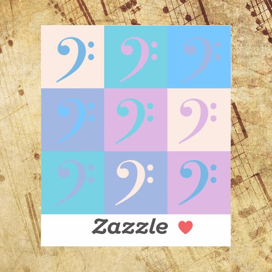 Bass Clef Music Pattern Pastel シール