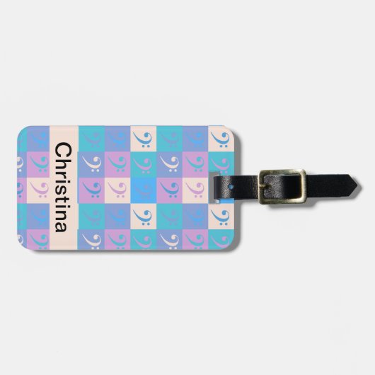 Bass Clef Music Pattern Pastel Personalize ラゲッジタグ (正面横)
