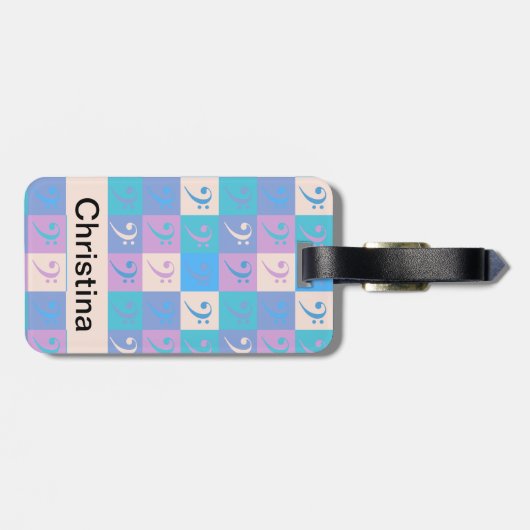 Bass Clef Music Pattern Pastel Personalize ラゲッジタグ (裏面横)