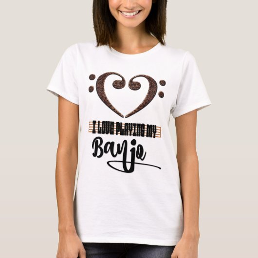 Bass Clef Musical Heart I Love Playing My Banjo Tシャツ (正面)
