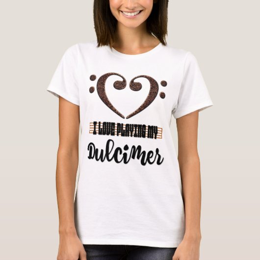Bass Clef Musical Heart I Love Playing My Dulcimer Tシャツ (正面)