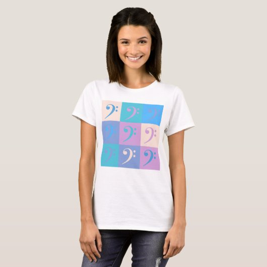 Bass Clef Pattern Music Pastel Tシャツ (正面フル)