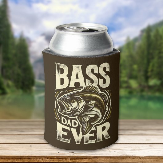 Bass Dad Ever- Yellow Fish Design – Funny Fishing 缶クーラー