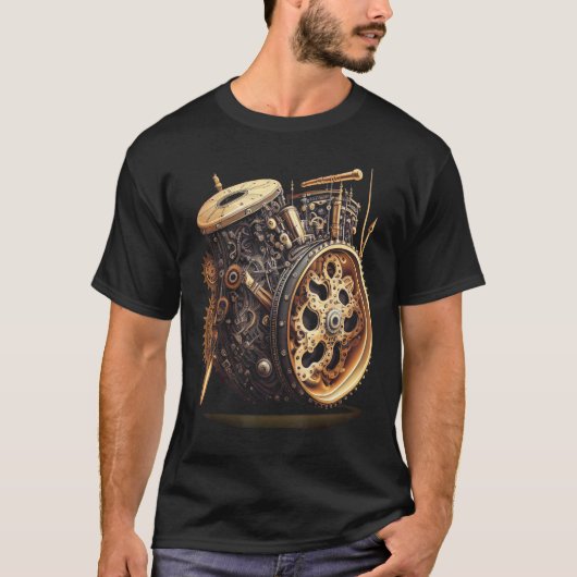 Bass drum music instrument Graphic steampunk Tシャツ (正面)