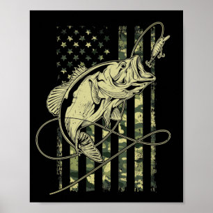 Bass Fishing American Flag USA Fisherman ポスター