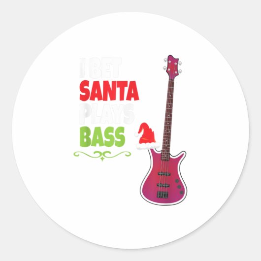 Bass Guitar Player Santa Christmasカッコいいへの贈り物 ラウンドシール (正面)