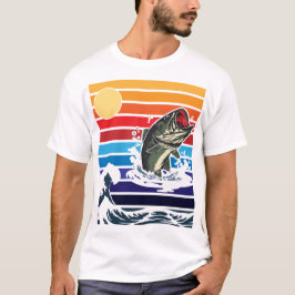 Bass Mouth Retro Sunset Jumping Fish Tシャツ