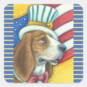 BASSETハウンド叔父サム、犬のステッカーSQU。*シート スクエアシール