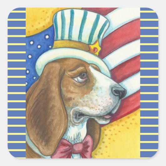 BASSETハウンド叔父サム、犬のステッカーSQU。*シート スクエアシール (正面)