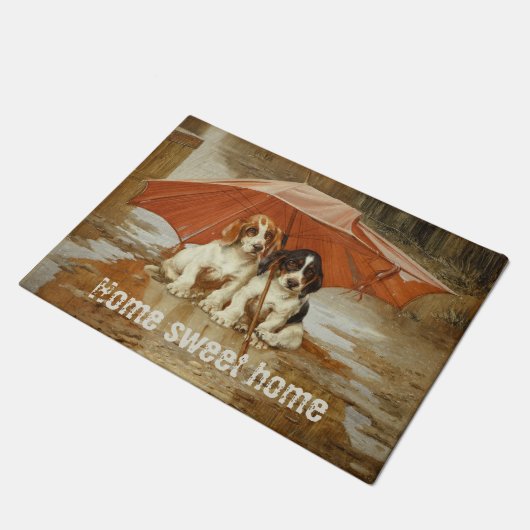 Basset犬の子犬の傘の下のCC0925トロッド ドアマット (アングル)