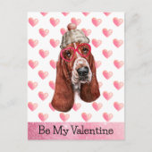 Basset犬は私のバレンタインデーになる シーズンポストカード (正面)