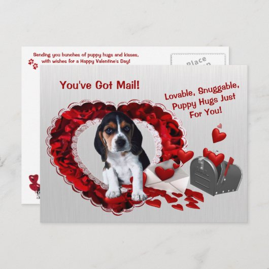 Basset Houndあなたがメール得パピーハグバレンタイン シーズンポストカード (正面/裏面)