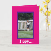 Basset Houndのかわいい「I Spy」誕生日カード カード (黄色い花)