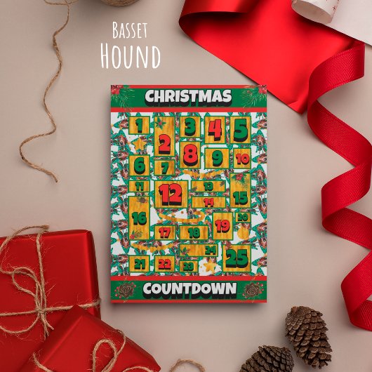 Basset Houndカウントダウンクリスマスアドベントカレンダー シーズンカード