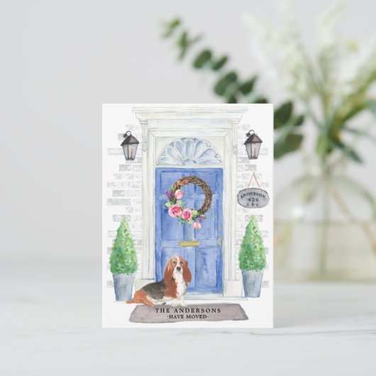 Basset Hound引越し案内はがき ポストカード (スタンド正面)